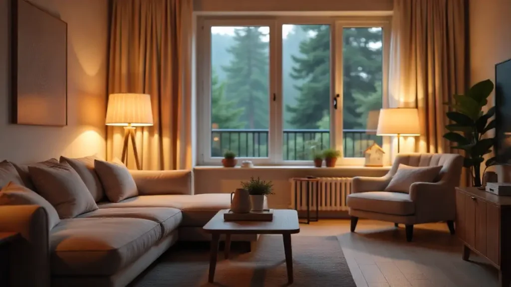 Smart plugs controlling home appliances in a modern interior