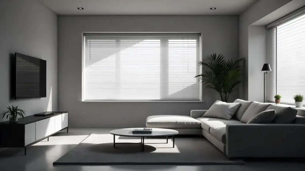 Smart blinds in a modern smart home interior