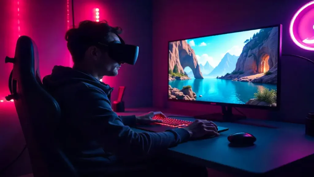 Budget gaming laptop setup with RGB lighting