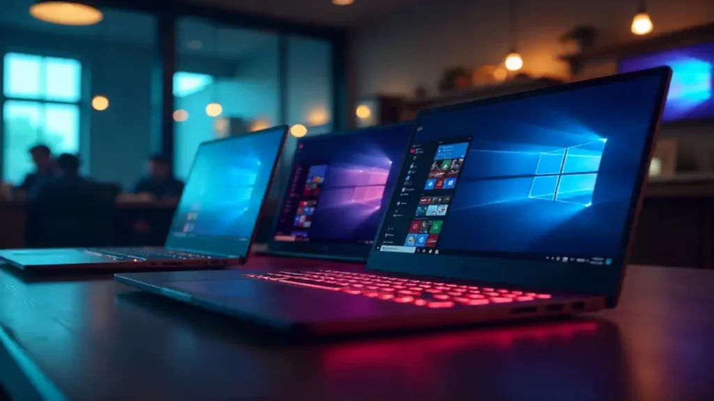 Comparison of work, gaming, and travel laptops with distinct designs and usage scenarios