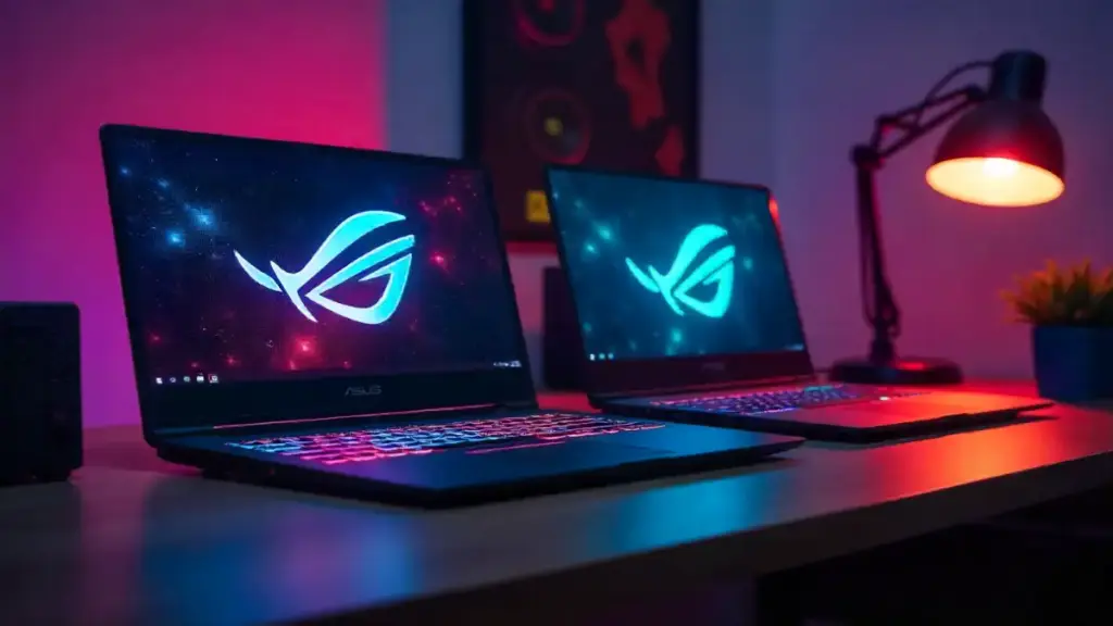 ASUS ROG Zephyrus G14 vs. Razer Blade 14 – Head-to-Head Review & Comparison ASUS ROG Zephyrus G14 and Razer Blade 14 laptops side-by-side on a gaming desk with RGB lighting