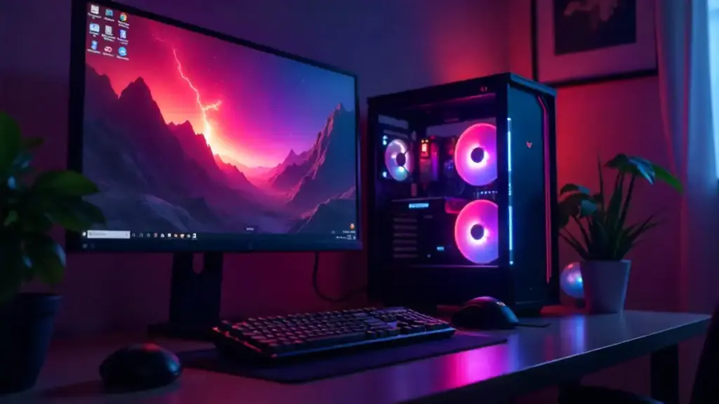 College Budget, AAA Games: I Built a Complete Gaming Setup for Under $800 in 2025 Budget gaming PC setup under $800 with monitor, keyboard, mouse, and headset in a gaming room