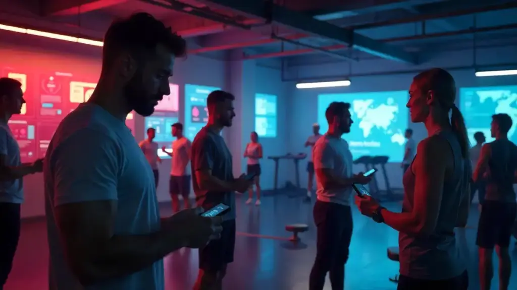 The Secret Metric That Outperforms VO2 Max on Your Watch People using wearable fitness devices with AI dashboards in a modern gym and outdoor settings.