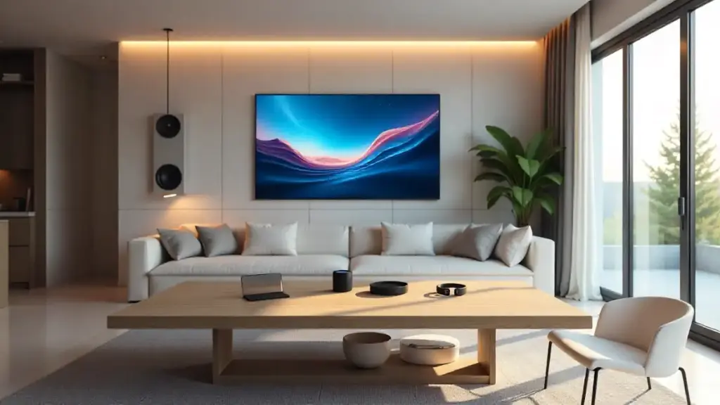 Smart home devices and wearables in a modern living space