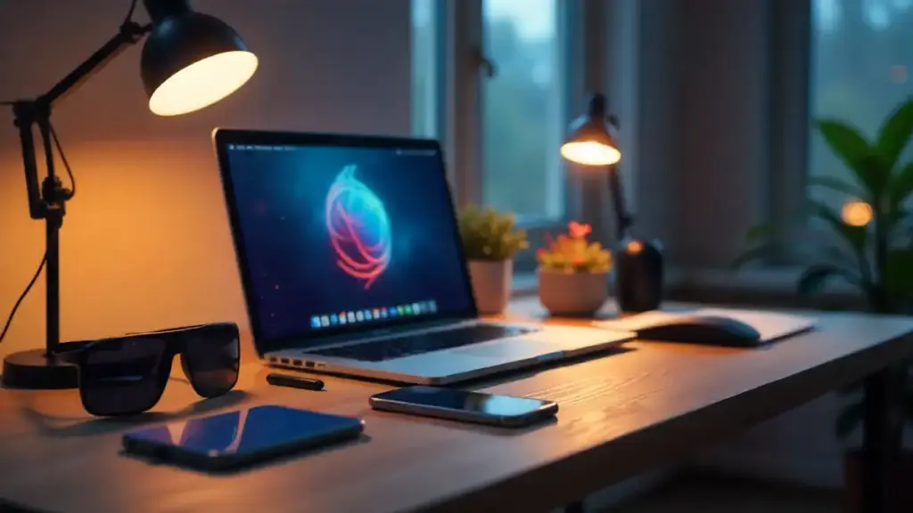 Tech gadgets and smart devices setup on a modern desk