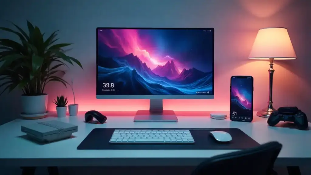 Modern 2025 tech gadgets and smart devices on a desk