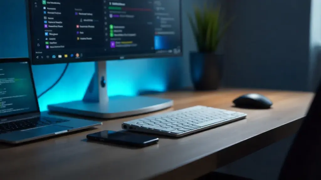 Modern tech workspace with laptop and smart gadgets