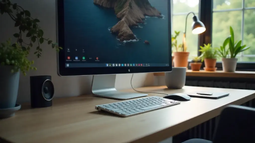 Modern workspace featuring new and refurbished tech devices including laptops, smartphones, tablets, and headphones