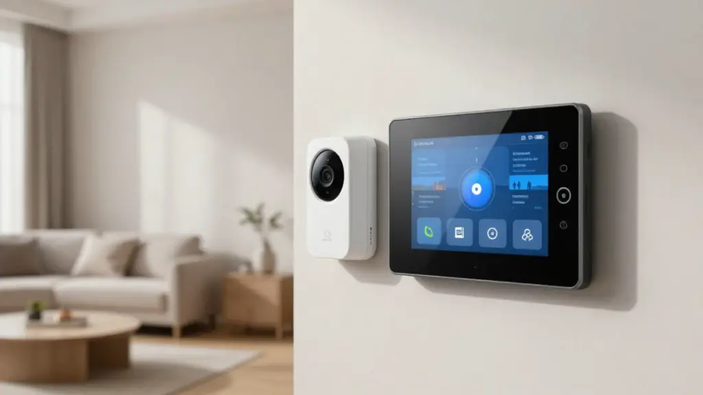 Modern smart home security system with cameras and sensors