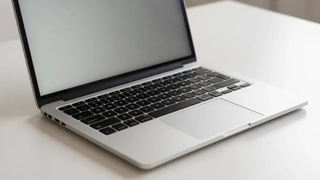 Refurbished laptop on a desk in a professional setting