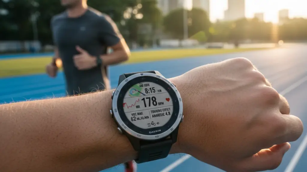 Advanced fitness tracker displaying training metrics