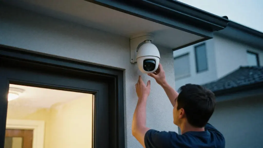 Installing an outdoor security camera on a home exterior