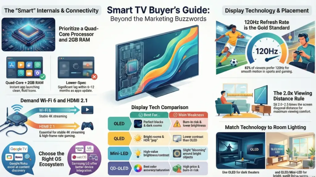 Comparison of OLED, QLED, and Mini-LED smart TV displays