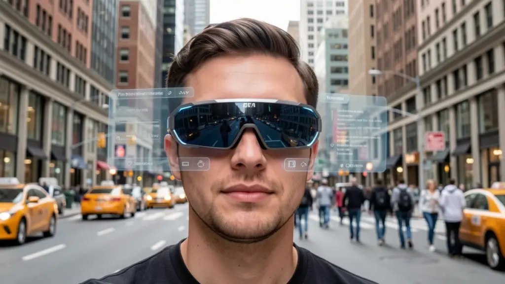 AR glasses displaying navigation in real-world use