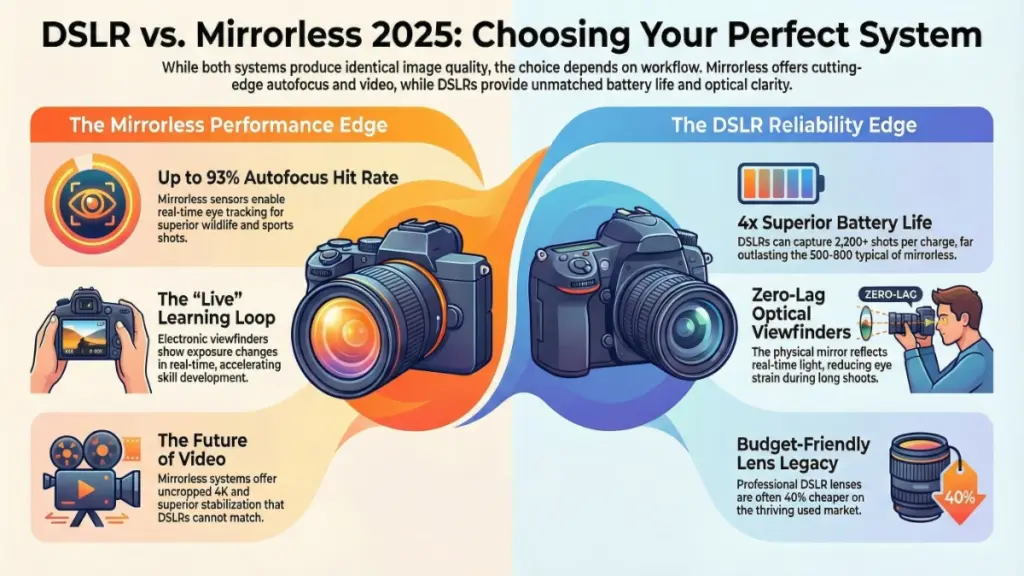Mirrorless camera electronic viewfinder vs DSLR optical viewfinder