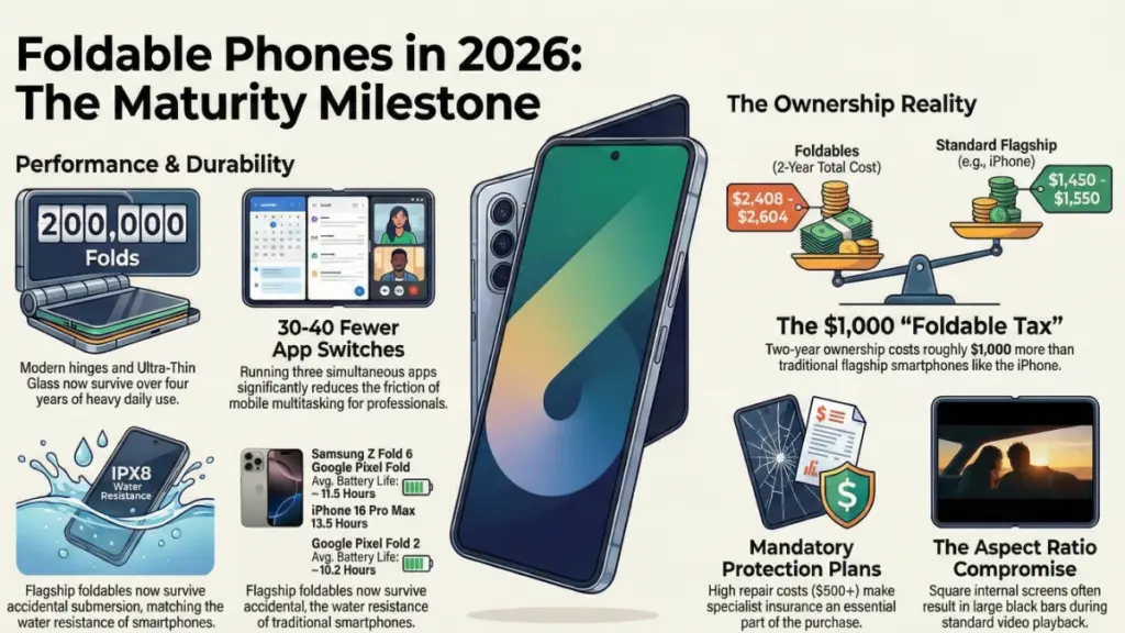 Foldable smartphone folded versus traditional smartphone
