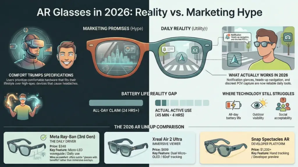 Multiple AR glasses models compared on a desk