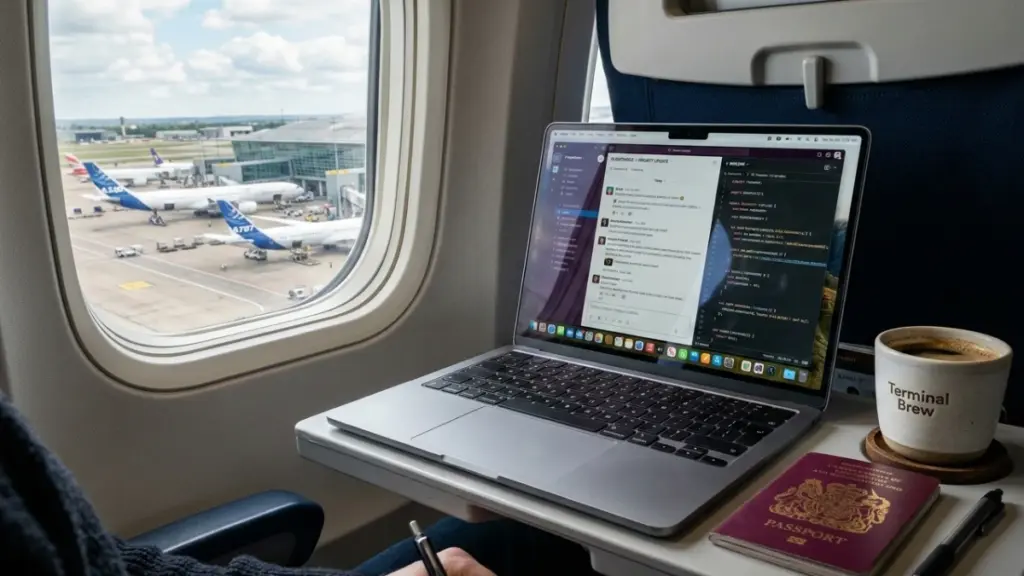 Top Travel Laptops 2026 With Amazing Battery Life Best travel laptop used on airplane tray table during flight