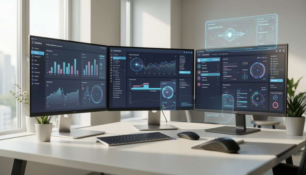 AI productivity tools dashboard in a modern workspace