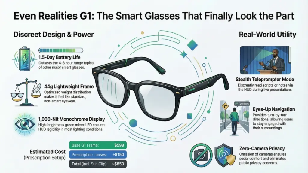 Person using smart glasses for navigation in city street