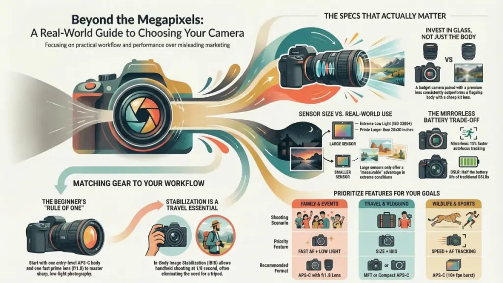 Different camera types including DSLR mirrorless and compact cameras comparison