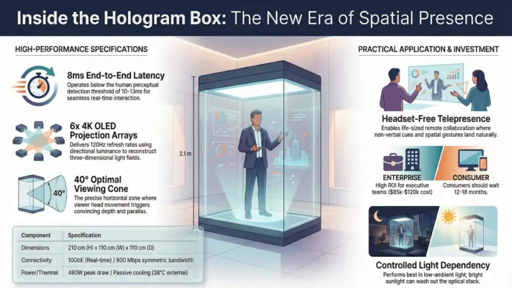 Close-up of volumetric holographic display technology with light field effect