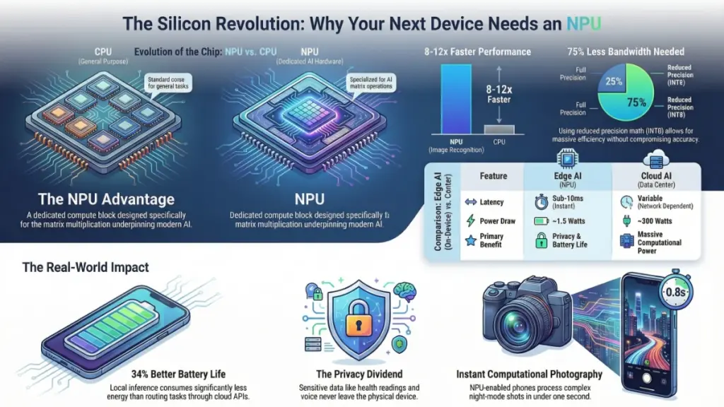 AI Hardware 2025: NPUs, Edge Chips & AI PCs Explained Neural processing unit chip on futuristic motherboard with glowing circuits
