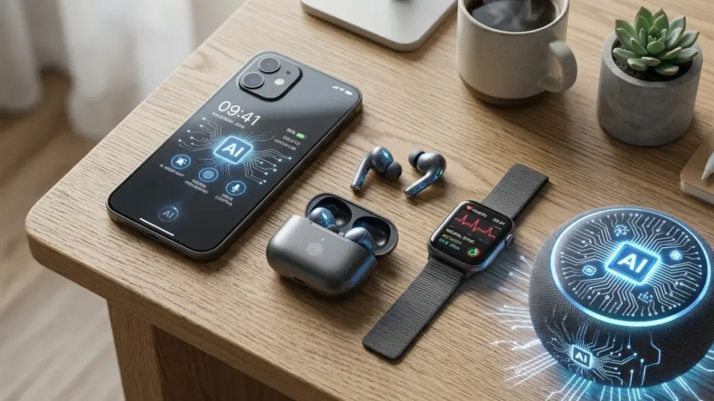 AI processing inside smartphone and wearable devices visualization