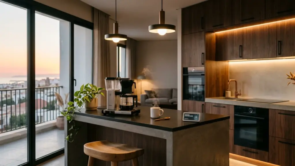 Best Smart Home Devices That Save Time & Money Smart home kitchen with automated lighting and coffee machine