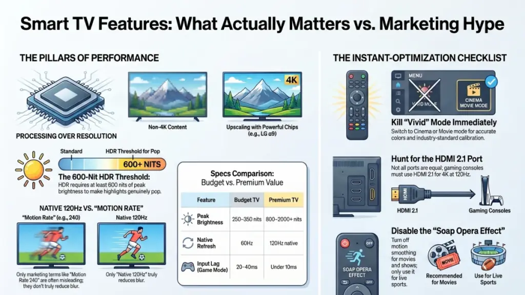 User adjusting smart TV picture settings for better HDR and streaming quality.