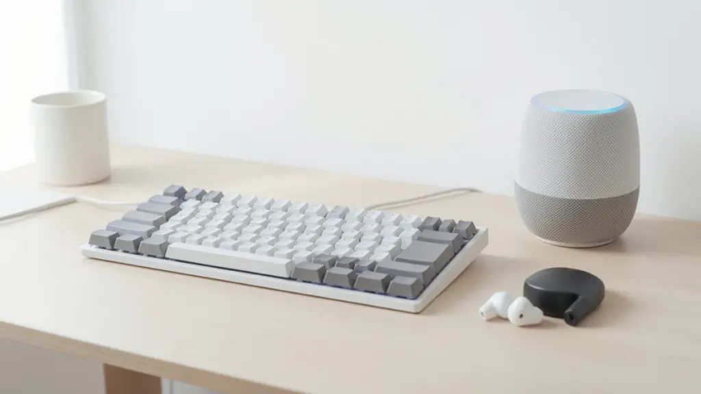 Affordable tech gadgets including earbuds, smart speaker and keyboard