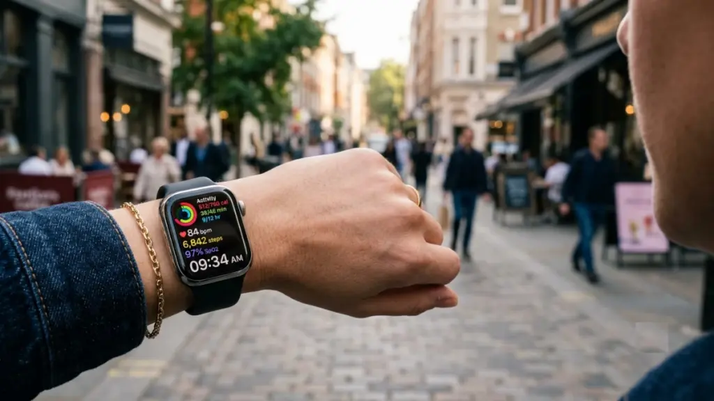 What Can a Smartwatch Really Do? Honest Review Guide Person checking smartwatch health tracking and notifications outdoors