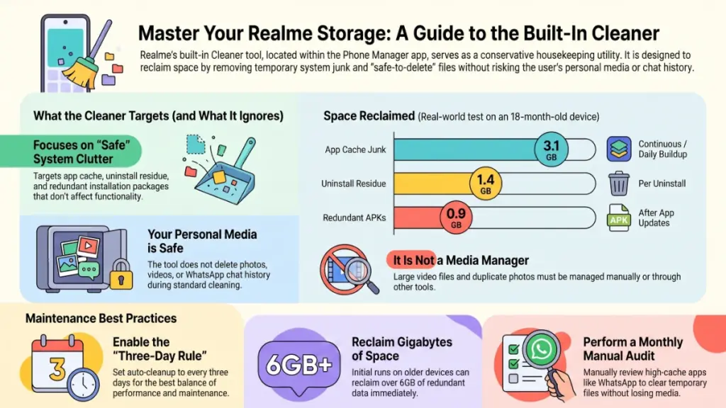 Realme Phone Manager clearing cache and temporary files